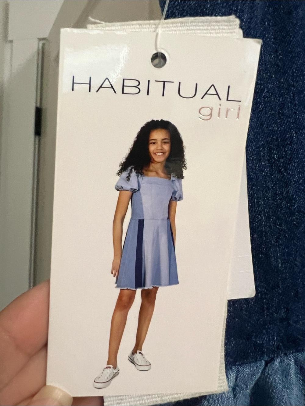 Habitual Girl Light Blue and Navy Panel Puff-Sleeve Dress